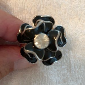 Black Enamel Flower Ring